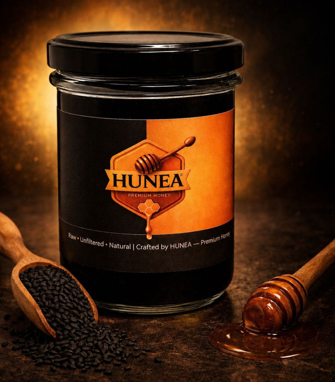 Hunea Black Gold – Black Seed Infused Raw Honey